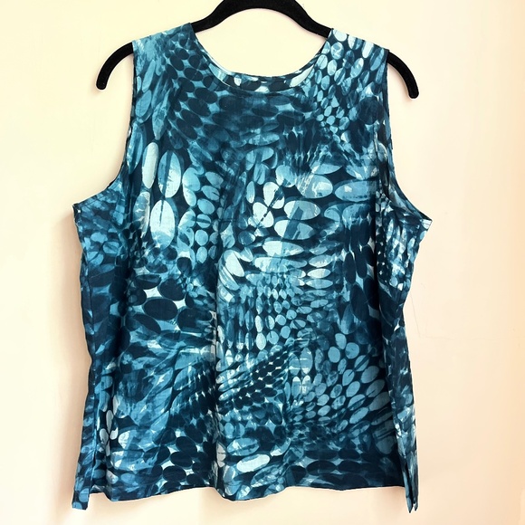 handmade 100% cotton indigo abstract print sleeveless top - Picture 1 of 8